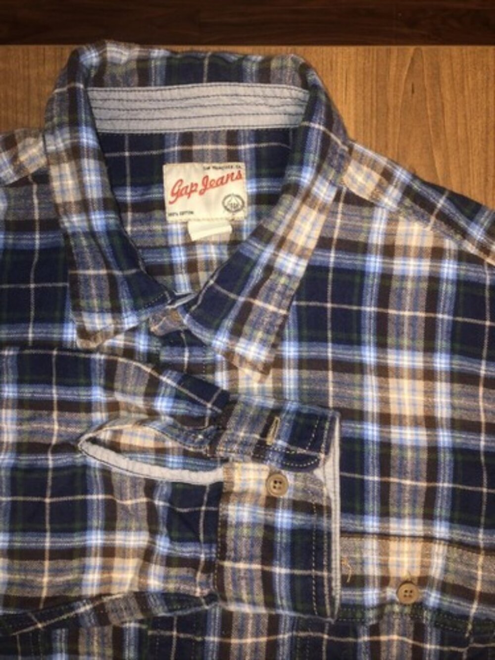 Gap Jeans Men’s XXL TALL Flannel Blue Brown Plaid Long Sleeve Button Up Shirt